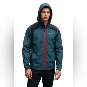 COLUMBIA LIGHTWEIGHT WINDBREAKER Size S Gray Black Red